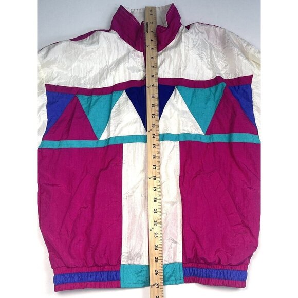 VTG 1980s BOLD SPIRIT Womens SMALL Jewel Tone Nylon Zip-Up Windbreaker JACKET - Picture 6 of 10